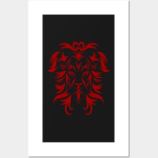 Tribal Tattoo Art Red Lion Head Posters and Art